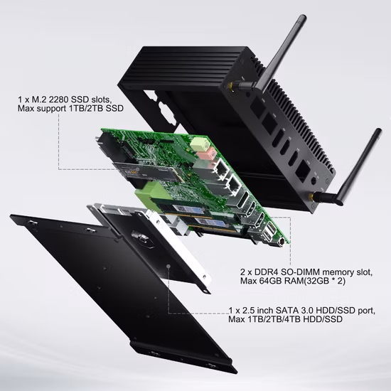 산업용 PC 컴퓨터, Intel Gemini Lake-R 시리즈가 통합된 무선 듀얼 LAN 미니 PC, 라우터용 4기가비트 LAN, 1* SATA3.0, 1* HDMI2.0, 2* USB3.0